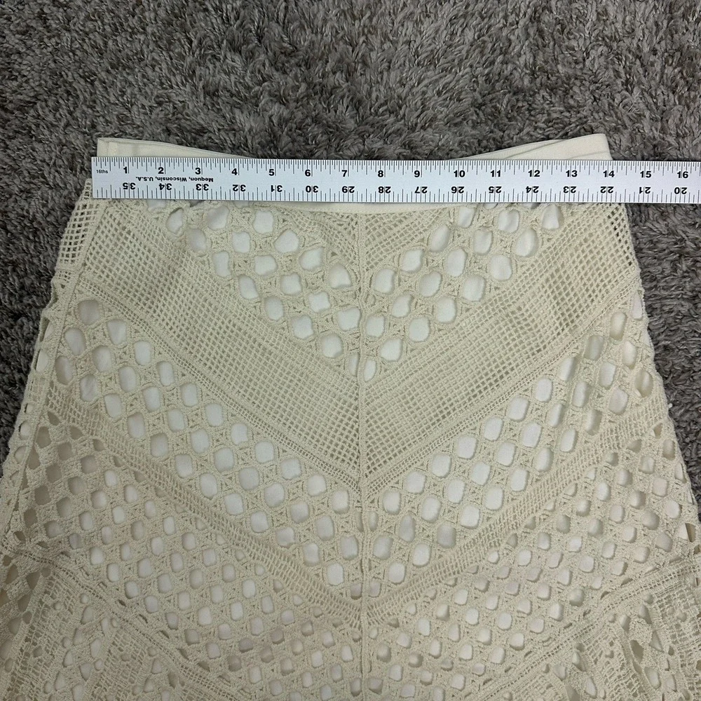 Crochet Lace Pull On Midi Skirt Womens XL Ivory Festival Fairy Boho Western - Picture 3 of 6